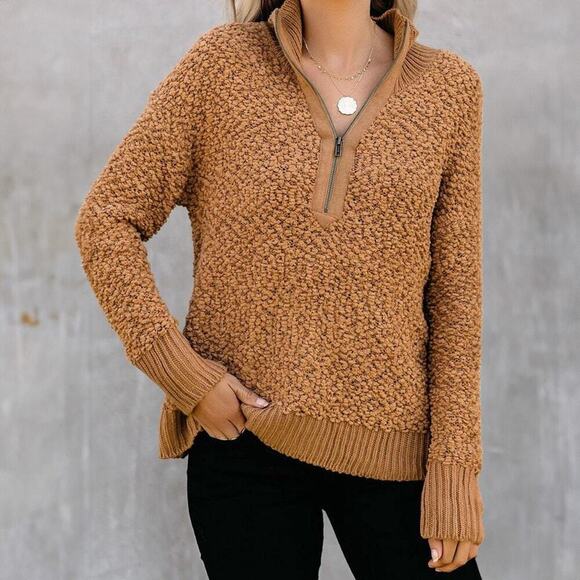 Vintage Havana Camel Brown Half Zip Turtleneck Fleece Sweater Size M - Picture 1 of 6